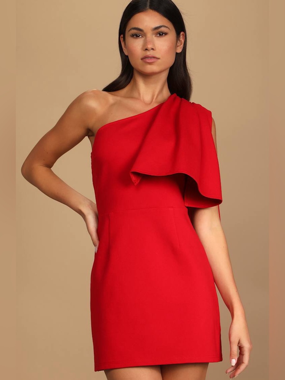 ♥️ LULUs Steal the Scene Red One-Shoulder Mini Dress. Size MEDIUM
